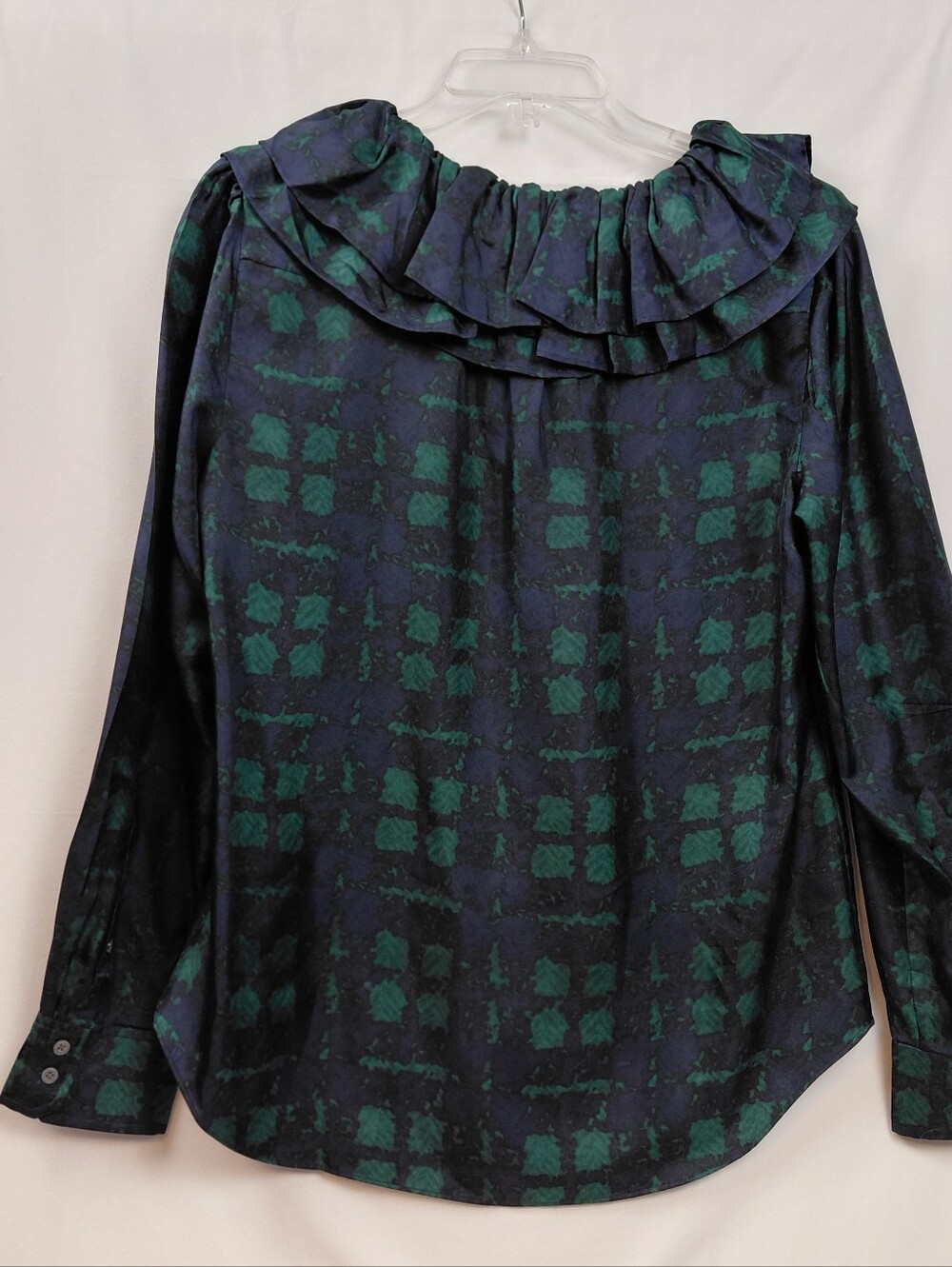 J Crew Collection Silk Plaid Long Sleeve Blouse Size Small Ruffled Collar - Picture 5 of 8